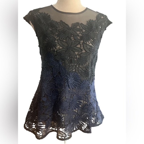 Anthropologie Deletta Black and Navy Lace Blouse - Picture 3 of 12